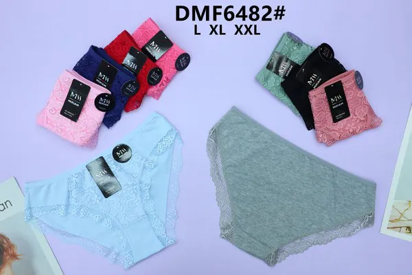 Calzón bikini de encaje con algodón para dama, colores surtidos