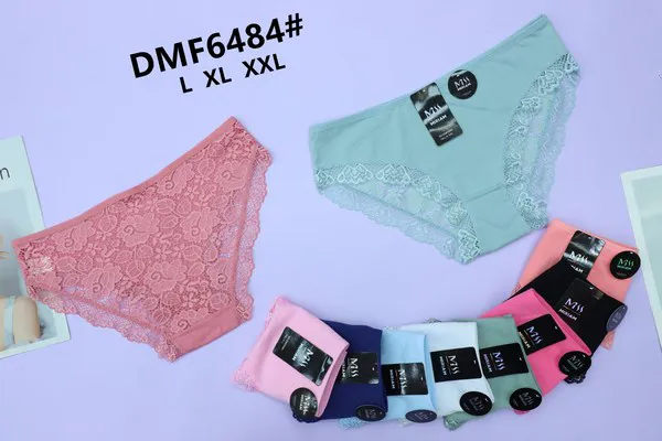 Calzón bikini de encaje floral para dama, combinado con algodón, colores surtidos
