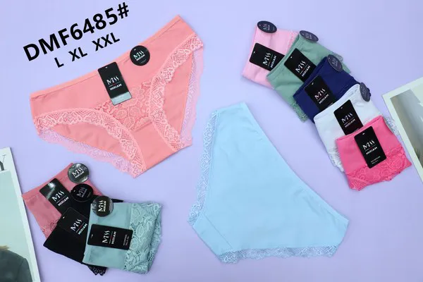 Calzón bikini de algodón con encaje lateral para dama, colores surtidos