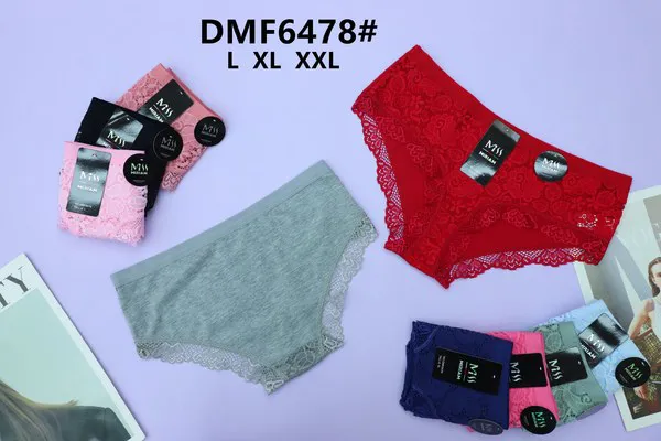 Calzón bikini de encaje para dama, combinado con algodón, colores surtidos