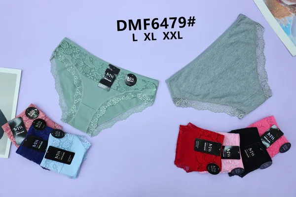 Calzón bikini de algodón con encaje lateral para dama, colores surtidos