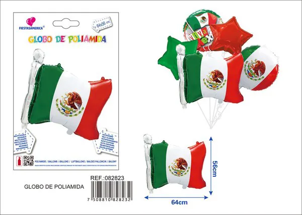 Globo con forma de bandera de México, 64x56 cm