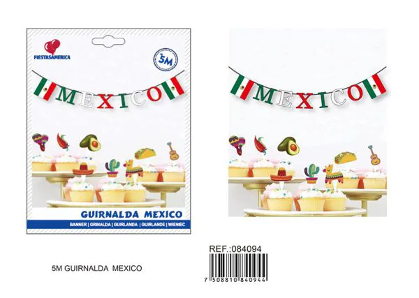 Banderín mexicano, 8 piezas, 5 m