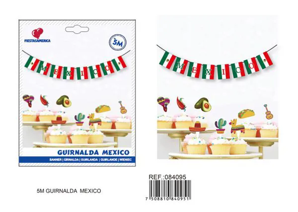 Banderín mexicano, 8 piezas, 5 m