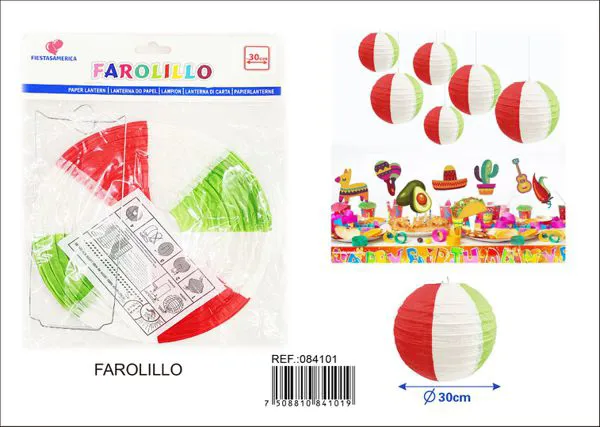 Farol redondo rojo, blanco y verde, 30 cm