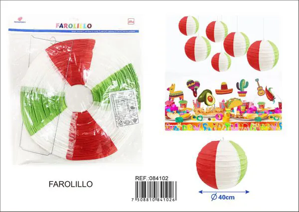 Farol redondo rojo, blanco y verde, 40 cm