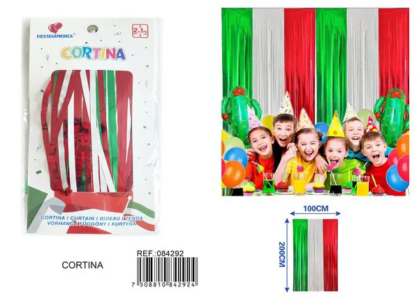 Cortina metálica de lluvia verde brillante, blanco y rojo, 1x2 m