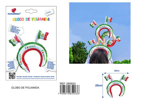 Diadema con dos banderas de México, 28x29.5 cm
