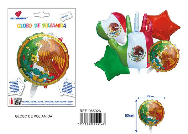 Globo redondo "Amo México" de 18 pulgadas, 43.5x53.5 cm