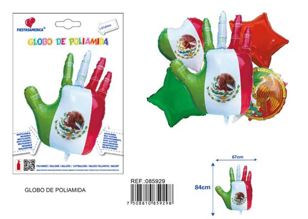Globo con forma de mano mexicana, 67x84 cm