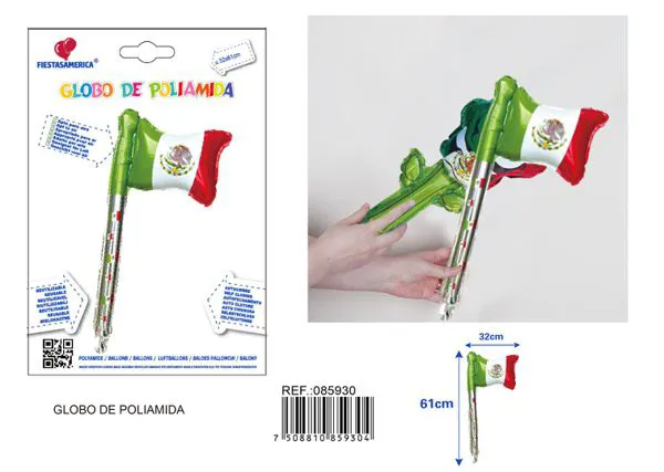 Bandera de mano mexicana extralarga, 32x61 cm