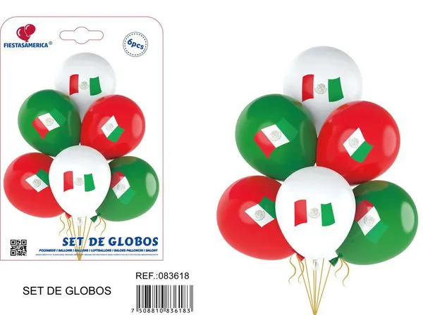 Globos de látex impresos con bandera de México de 12 pulgadas 2.8g, 6 piezas