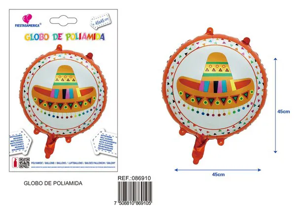 Globo de sombrero mexicano amarillo de 18 pulgadas