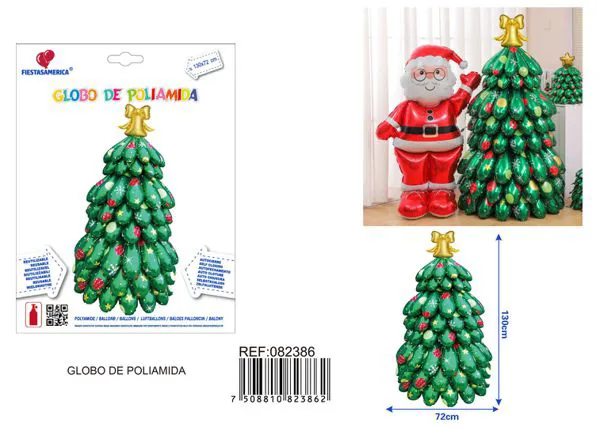 Árbol de Navidad metálico armable con campanas, 130x72 cm