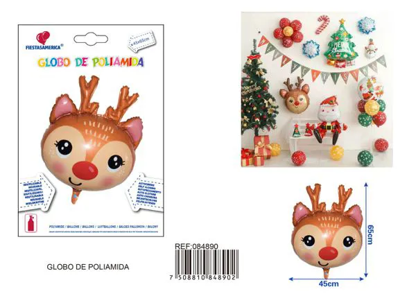 Cabeza de reno navideño tierno, 45x65 cm