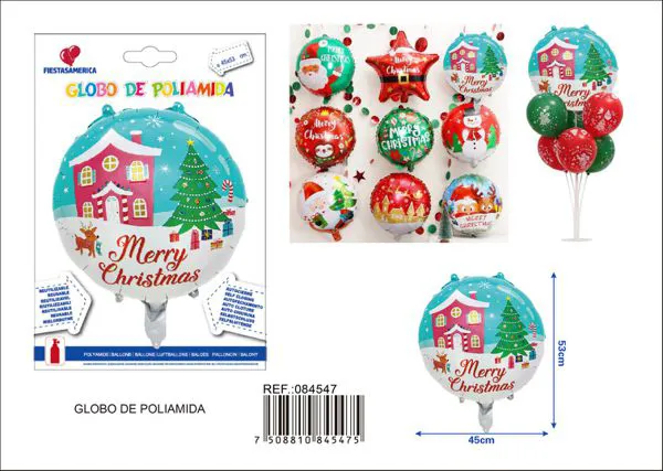 Globo redondo de casita navideña rosa de 18 pulgadas