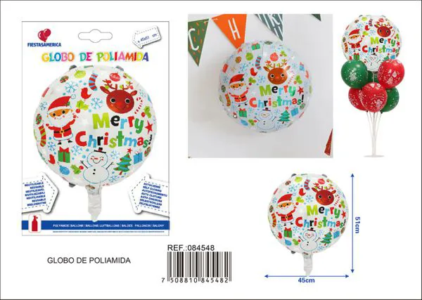 Globo redondo con diseño de caricatura "Feliz Navidad" de 18 pulgadas