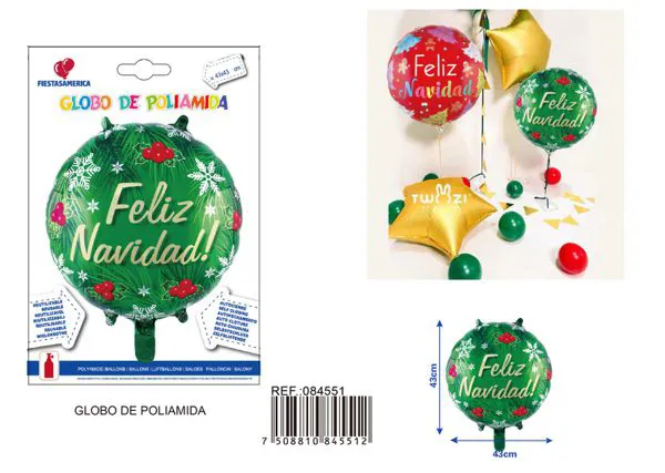 Globo redondo de hoja navideña (nochebuena) en español de 17 pulgadas