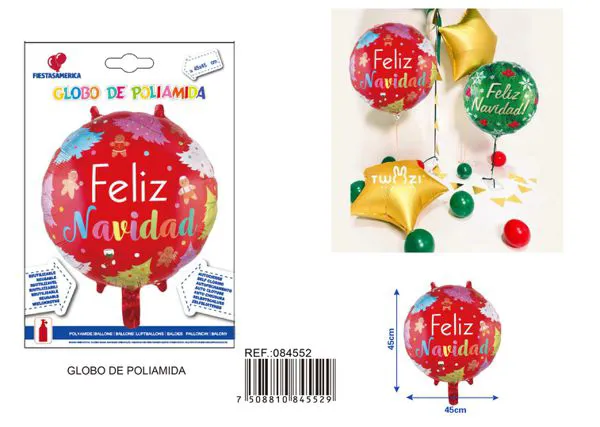 Globo redondo de árbol de Navidad en español de 17 pulgadas