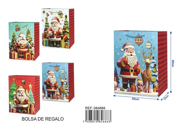 Bolsa de regalo navideña estampado dorado, 40x30x12 cm