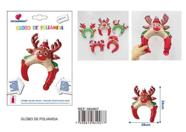 Diadema con cabeza de reno navideño, 28x34 cm