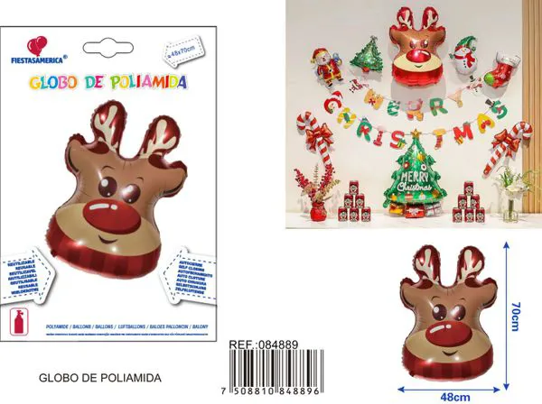 Cabeza de reno navideño, 48x70 cm