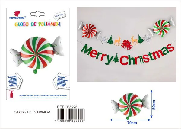 Bastón de dulce navideño, 50x70 cm