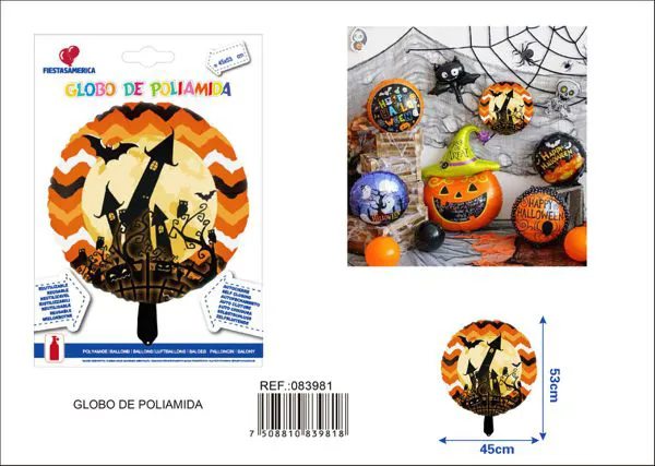 Globo redondo de Halloween silueta naranja de 18 pulgadas