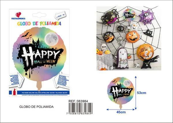 Globo redondo de Halloween en inglés degradado de 18 pulgadas