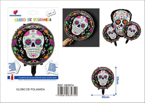 Globo de calavera multicolor de Halloween de 18 pulgadas, 45x53 cm