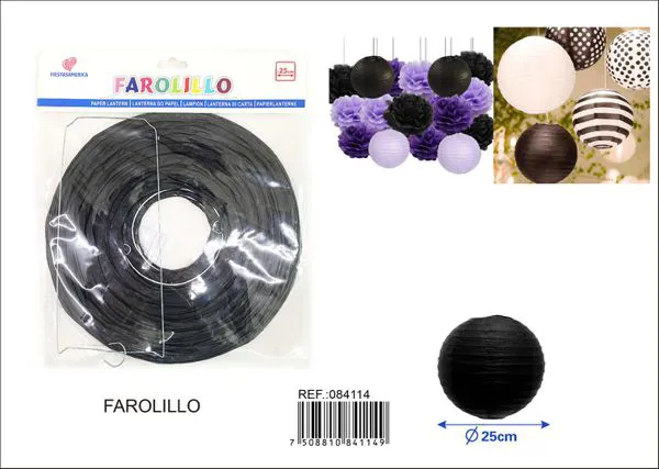 Farol redondo negro, 25 cm