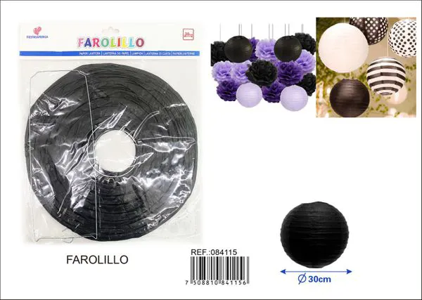 Farol redondo negro, 30 cm