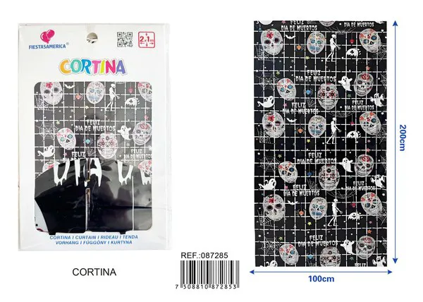 Cortina metálica de lluvia de Día de Muertos, 1x2 m