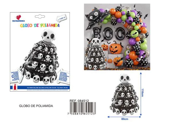 Montón de calaveras de Halloween de pie, inflable, 110x80x80 cm