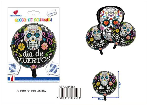 Globo redondo de calavera con flores de 18 pulgadas
