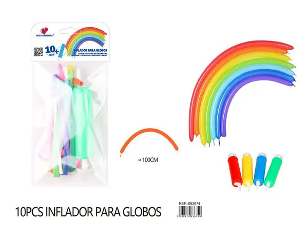 Inflador de mano pequeño de doble uso, 1 pieza, más 10 globos largos modeladores mate 1.8g surtidos