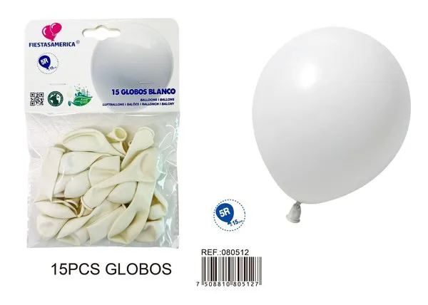 Globo de látex mate de 5 pulgadas 1 g, color blanco, 15 piezas