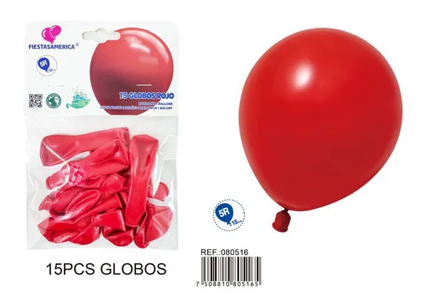 Globo de látex mate de 5 pulgadas 1 g, color rojo, 15 piezas