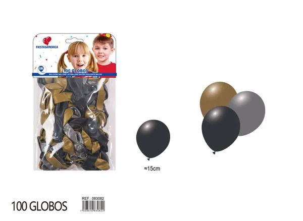 Globo de látex mate de 5 pulgadas 1 g, tres colores surtidos (negro, dorado y plateado), 100 piezas