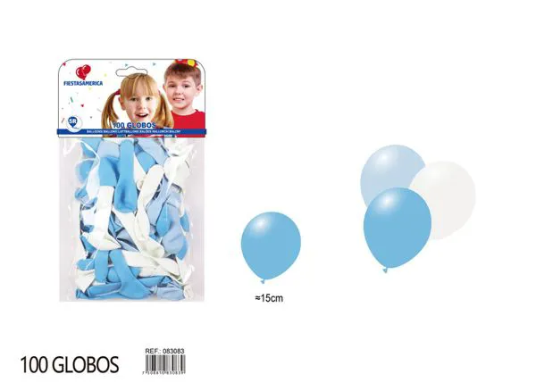Globo de látex mate de 5 pulgadas 1 g, tres colores surtidos (azul cielo, azul macaron y blanco), 100 piezas