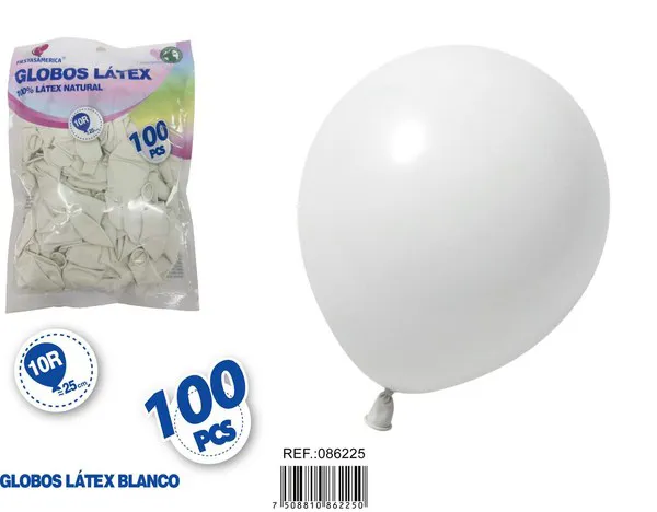 Globo de látex mate de 10 pulgadas 1.5 g, color blanco, 100 piezas