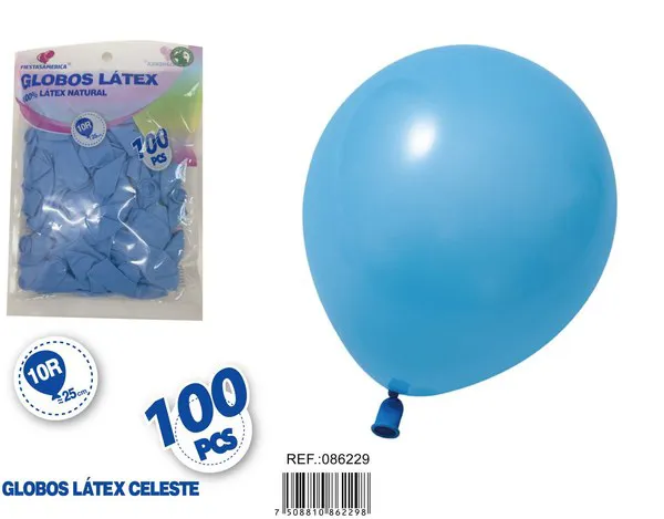Globo de látex mate de 10 pulgadas 1.5 g, color azul claro, 100 piezas
