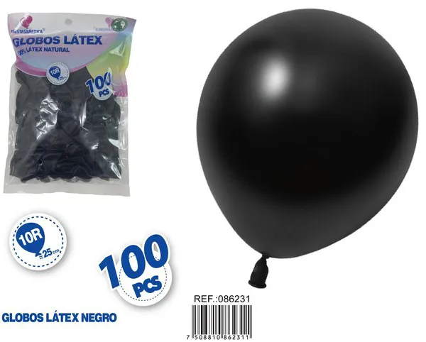 Globo de látex mate de 10 pulgadas 1.5 g, color negro, 100 piezas