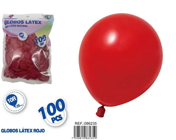 Globo de látex mate de 10 pulgadas 1.5 g, color rojo, 100 piezas