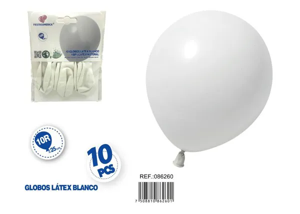 Globo de látex mate de 10 pulgadas 1.5 g, color blanco, 10 piezas