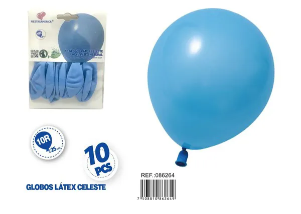 Globo de látex mate de 10 pulgadas 1.5 g, color azul claro, 10 piezas