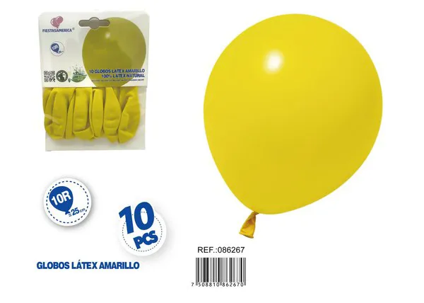 Globo de látex mate de 10 pulgadas 1.5 g, color amarillo, 10 piezas