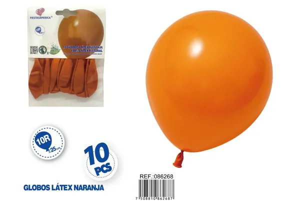 Globo de látex mate de 10 pulgadas 1.5 g, color naranja, 10 piezas