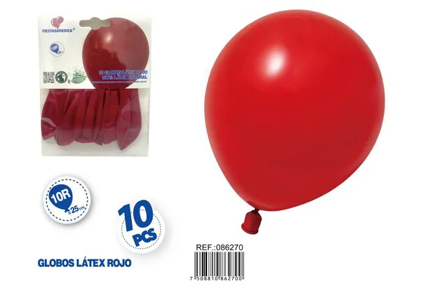 Globo de látex mate de 10 pulgadas 1.5 g, color rojo, 10 piezas