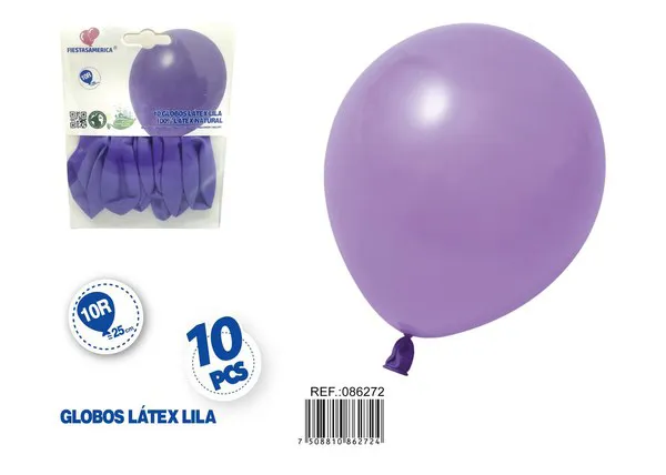 Globo de látex mate de 10 pulgadas 1.5 g, color morado claro, 10 piezas